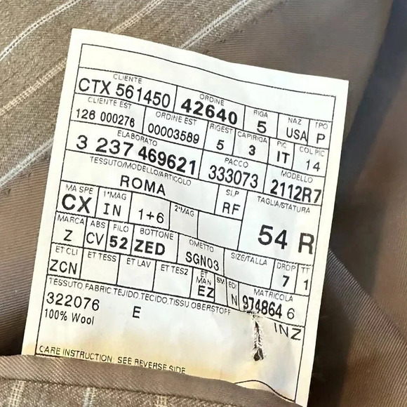 Ermenegildo Zegna Taupe White Pinstripe Blazer Jacket Suit Sport Caoat Size 54R - Picture 13 of 14